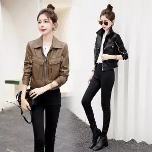 빛채운 봄가을패치 코트 가죽옷 자켓 숏가죽 여성코트 슬림 OPH3