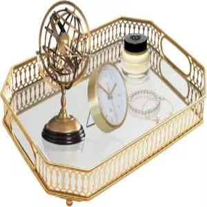 빈티지 골드 미러 베니티 트레이 장식용 향수 및 메이크업 정리함 화장대 욕실 또는 주얼리 디스플레이용