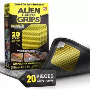 에일리언 그립 러그 그 카펫 테이프 20개 4x4인치 미끄럼 방지 하드우드 타일 바닥 손상 없음 양면 재사용