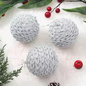 글리터 장식볼 화이트베일 3개 8cm 소품크리스마스 오너먼트 트리 성탄절 꾸미기 파티용품