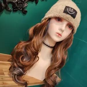 편리한 비니일체형 브라운 그레이브릿지 모자가발 긴머리가 롱가 위그 단머리 단발 가소품 캡가 가볼