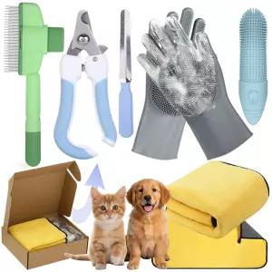 플익스플로어 고양이 그루밍 키트 6PCS에는 털갈이용 개 브러시 실내 빗 강아지 빠르게 건조하는 수건 세척
