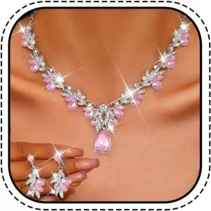 유니크라 라인스톤 신부 결혼식 주얼리 세트 골드 목걸이 귀걸이 프롬 공식 의상 여성 및 신부용