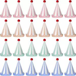 잘로로 24개 콘 생일 파티 모자 어른을 위한 화려한 스캘럽 가장자리와 폼폼 다양한 축하 크리스마스 장식