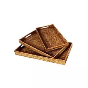 미얀마 천연 라탄 긴 직사각 트레이 미디움 M BK129 미디