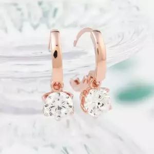 골드핀귀걸이 금침 로즈골드 원터치링 화이트 큐빅 드롭 귀걸이 14K