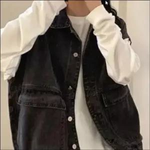 여성 흑청 블랙 데님조끼 레이어드 오버핏 청쪼끼 아우터