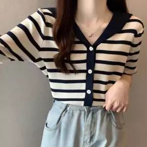 여자 마린 세일러 썸머 반팔 니트 가디건