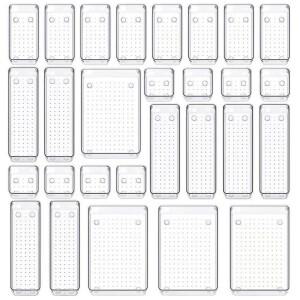 28pcs 지우기 서랍  세트 4 크기 다목적 욕실 및 세면대 트레이 침실 주방호환용 보관함