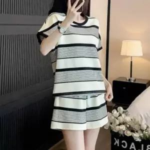 [골드스마일]여성 스트라이프 반팔 반바지 홈웨어 세트 트레이닝