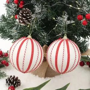 화이트앤 레드라인 글리터 장식볼 트리 2p세트(10cm) 오너먼트 크리스마스 인테리어소품 핸드메이드 고급볼