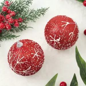 루비글리터 레드 장식볼 크리스마스 2p세트(10cm)트리 오너먼트 인테리어소품 핸드메이드 고급볼 트리볼