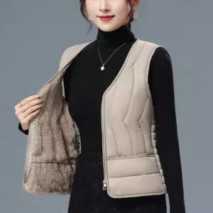 여성 겨울 기모 패딩조끼 브이넥 방한 보온 경량 집업 누빔 조끼 1119368