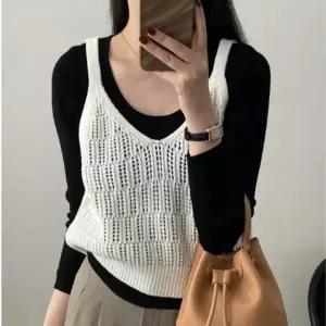 뜨개 가볍고 니트 시원한소재 상의와 다양한 베스트 뜨개조끼 레이 조끼 매치 손 1153121