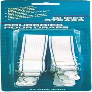 미끄럼 방지 패스너가 있는 블루 매직 워터베드 탄성 시트 스트랩 흰색 4팩