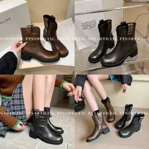 원더맨 여자 데일리룩 신발 워커힐 프렌치 빈티지 워커 라운드 V라인 스터드 통굽 가을 웨스턴 앵클부츠 KU