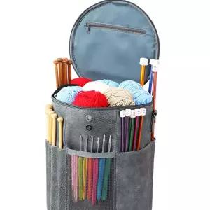 뜨개질 가방 수납 회색 휴대용 원형
