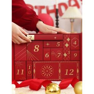 크리스마스 어드밴트캘린더 레드 12칸 리바이아 라이트 사무실 나무 엘프 고디바 상자