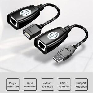 호환 어댑터 1 쌍 USB to RJ45 LAN 케이블 연장기 Cat5 RJ45 Cat6 패치 코드 검정색 네트워킹 액세서리