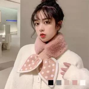 퍼목도리 땡땡이 리본 쁘띠퍼 밍크 퍼 머플러 숏목도리