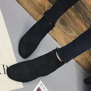 블랙구두 여성 앵글부츠 스웨이드 가을신발 낮은굽 tkV9+4eec