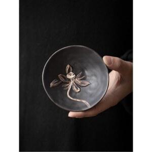 와비사비 세라믹 찻잔 수제 90ml 마스터 세트 트럼펫 거친 푸어 도자기 그릇 연꽃