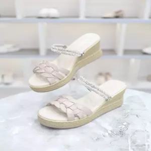 [블리아르]소가죽 웨지힐 큐빅 캐주얼 슬리퍼 7cm BLMD500433_GN