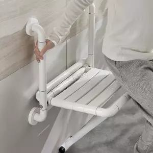 접이식 벽걸이 의자 보조 간이 노인 원목 화이트 우드 벽면