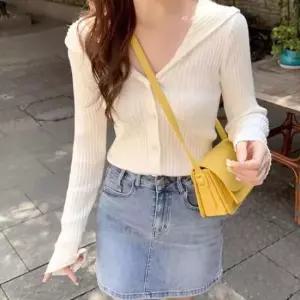 20대 30대 여자 사무실 외출 간절기 간편 아우터 크롭 스타일 골지 긴팔 후드 가디건