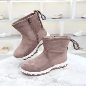 [블리아르]스웨이드 통굽 리본장식 퍼안감 앵클 부츠 4cm BLMD500160_GN