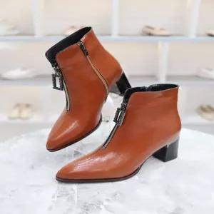 [블리아르]소가죽 유니크 기모안감 청키힐 앵클 부츠 6.5cm BLMD500199_GN