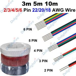 12V LED 와이어 3m 5m 10m 18 20 22 AWG 6 5 4 3 2핀 전기 케이블 5050 WS2812B RGB 스트립용 SM JST 커넥