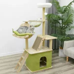 크레용펫 그린 앤 화이트 5단 하우스 캣타워 고양이 놀이터 장난감 고양이집