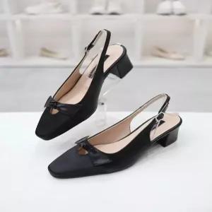 [코디엘루]리본장식 배색 미들힐 슬링백 샌들 6cm CDMD500361_GN