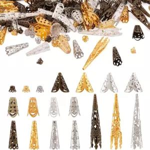 판다홀 450개 티베트 스타일 철 필리그리 플라워 비즈 콘 엔드 캡 롱 스페이서 펜던트 혼합 보석 목걸이