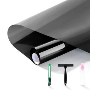 설치 도구, 프리미엄 PET 소재, 열 제어 99% 자외선 차단 및 개인정보 보호 암막 창문 필름(블랙, 17.5인치 78.7인치)이 포함된 FuFin 단방향 프라이버시 필름