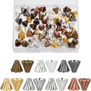 PH PandaHall 70pcs 콘 비드 캡 합금 7가지 색상 티베트 스타일 플라워 스페이서 태슬 팔찌 목걸이 귀걸이