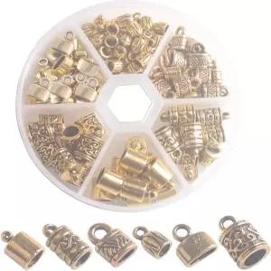 창진 100PCS 앤티크 골드 금속 코드 엔드 캡 100박스 보석 제작 가죽 아트용