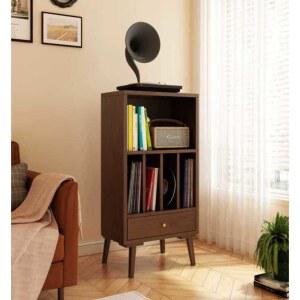 LP 보관함 턴테이블 우드 엘피 원목 호두색 40x48x83cm 수납장