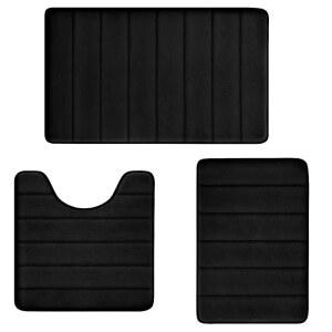 욕실 러그 매트 3피스 세탁 세트 흡수성 블랙 매우 카펫 부드러운 욕실용 방지 변기 가능한 미끄럼 바룸 욕조 섀기 목욕 메모리 샤워 U자형