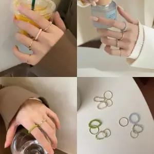 여자반지 (4개세트)원석 비즈 반지세트 레이어드링 실반지