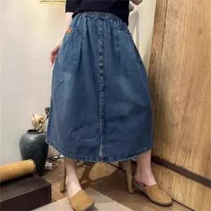 여자 청치마 가을 캐주얼 포지셔닝 시보리 한 줄 워싱 데님 스커트 원픽3