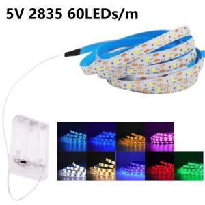 3AA 배터리 전원 LED 스트립 5V 2835 SMD 60LED/m 방수 유연한 테이프 TV 백라이트  흰색 빨간색 녹색 아이