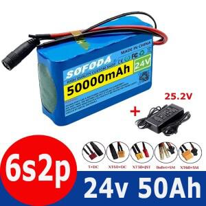 6s2p 24V 50Ah 18650 리튬 이온 배터리 팩 BMS + 충전기가 포함된 25.2v 50000mAh
