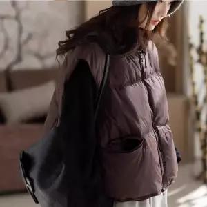 여성 캐주얼 패딩조끼 다운 조끼 라운드 집업 오리털 민소매 원픽1