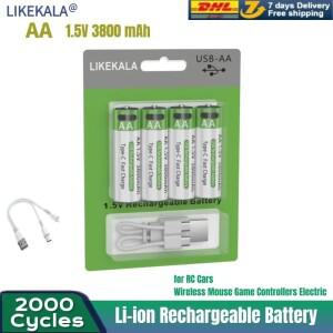 2025년형  AA USB 충전식 리튬 이온 배터리 1.5V 3800mAh / 장난감 MP3 플레이어 온도계 키보드용 시계