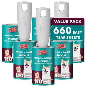 애완동물 털을 위한 MEIQIHOME 보푸라기 롤러, 660장 가치 세트 업그레이드된 손잡이 3개, 옷, 가구, 카펫, 개 및 고양이 털 제거를 6개의 롤러 휴대용 제거기