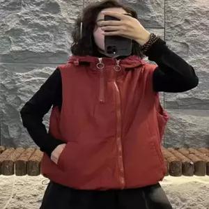 여사친 면 캐주얼 밑단 다운 집업 스트링 조끼 순판 워머 더블 후드 원픽1