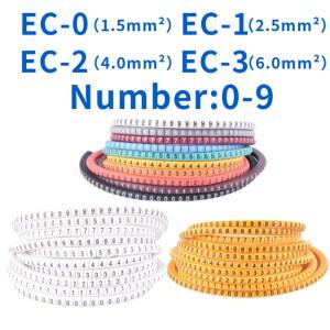 500PCS EC-0/1/2/3 케이블 와이어 마커 0 ~ 9 크기 1.5/2.5/4.0/6.0 sqmm 컬러 번호 튜브 라벨 마킹