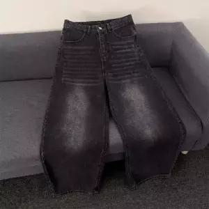 윈터솔져 팬츠 검정 청 남사친 캐주얼 빈티지 배기핏 자수 커프스 춘추 워싱 와이드 데일리룩 KUK3